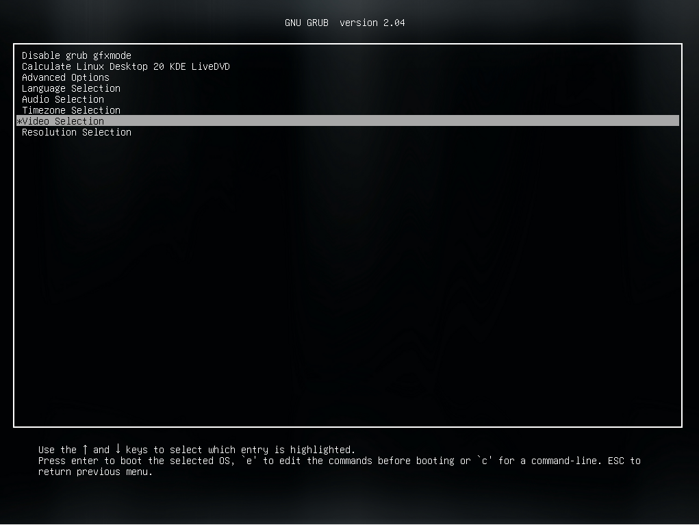Sélection d'une carte vidéo dans Grub Sélection d'une carte vidéo dans Grub